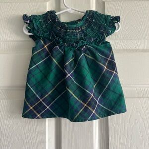 Janie and Jack Green Navy Plaid Smocked Top with Gold Accents